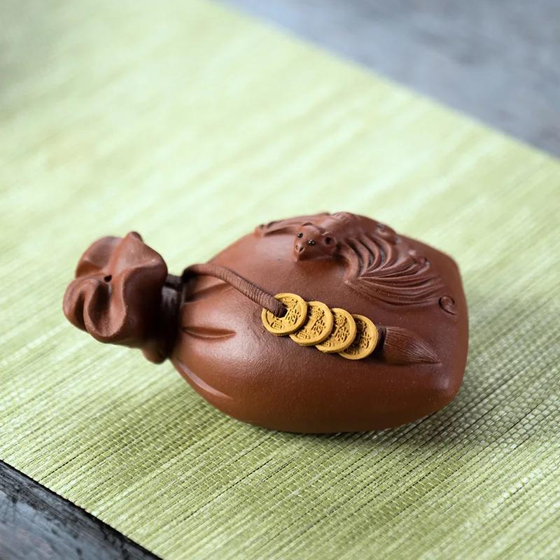 Chinese Yixing Purple Clay Tea Pet Lucky Money Bag Model Ornaments Handmade Sculpture Crafts Desktop Decors Tea Set Decoration
