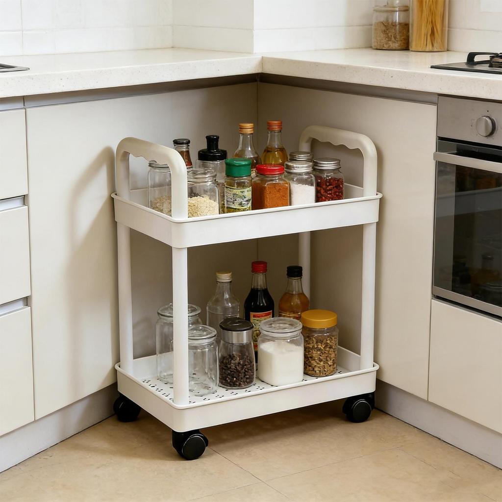 Carrello Portaoggetti a Rotelle 2 Piani Scaffale Mobile con Ruote Carrello Utilità per Casa Cucina Bagno Dispensa Lavanderia Garage Organizzazione