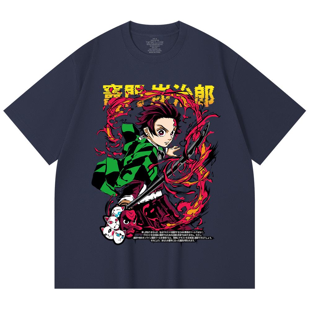230 Gsm 100% Cotton Demon Slayer V19 Tanjiro Print Unisex Heavy Cotton T Shirt