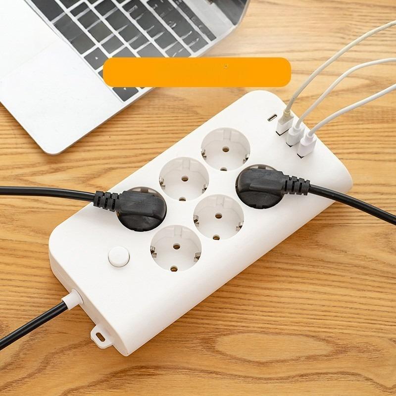 

European Standard USB Plug Multifunctional TypeC European Standard Extension Board with Switch Socket White*EU 2m