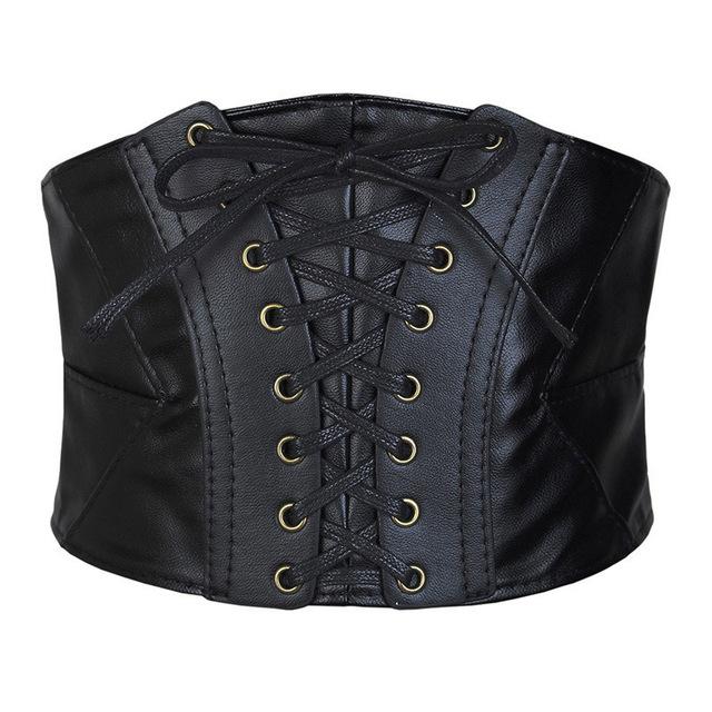 

Корсет черные широкие ремни для женщин искусственная кожа панк пояс для похудения женские эластичные пояса с высокой талией One Size чёрный