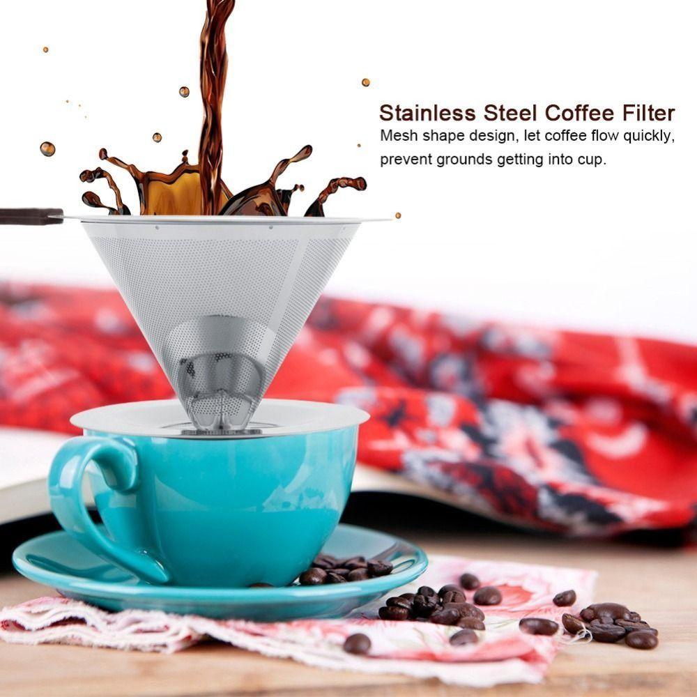 800 Mesh Filter Stainless Steel Coffee Dripper Paper Free with Handle Reusable Coffee Filter Steel Filter Reusable Design