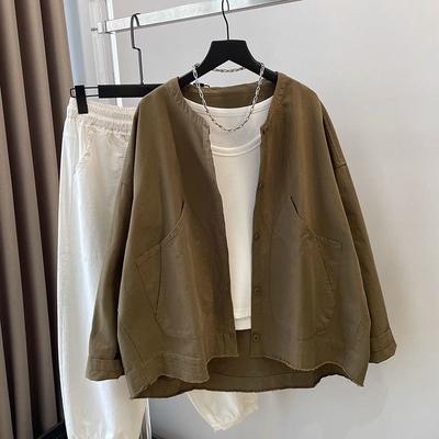 Dámská jarní ležérní volná krátká bunda s kulatým výstřihem podzimní design vintage pracovní oděv top