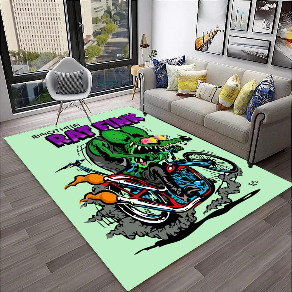 3D Funny Rat Fink Cartoon Movie Carpet Rug for Home Living Room Bedroom Sofa Doormat Decor,kids Play Area Rug Non-slip Floor Mat