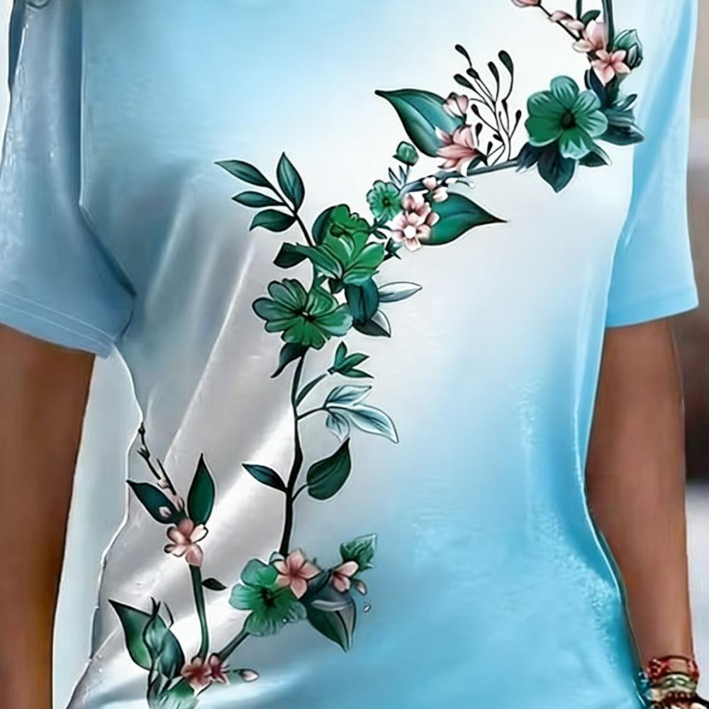 Summer Women's 3D Printed Crew Neck T-Shirt Fashion Versatile Breathable Trend Casual