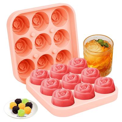 3D-Rosen-Eisformen für die Küche, 3,3 cm, kleine Eiswürfelschalen, bilden 9 Gitter, süße Blumenform, Eis, Silikonkautschuk, lustiger Eisballmaker
