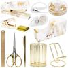 Office Desk Accessories Supplies - 13 Pcs Women Gold Marble Desk Decor Set, Cute Aesthetic Office Essentials Kit, Stapler Tape Dispenser Pen