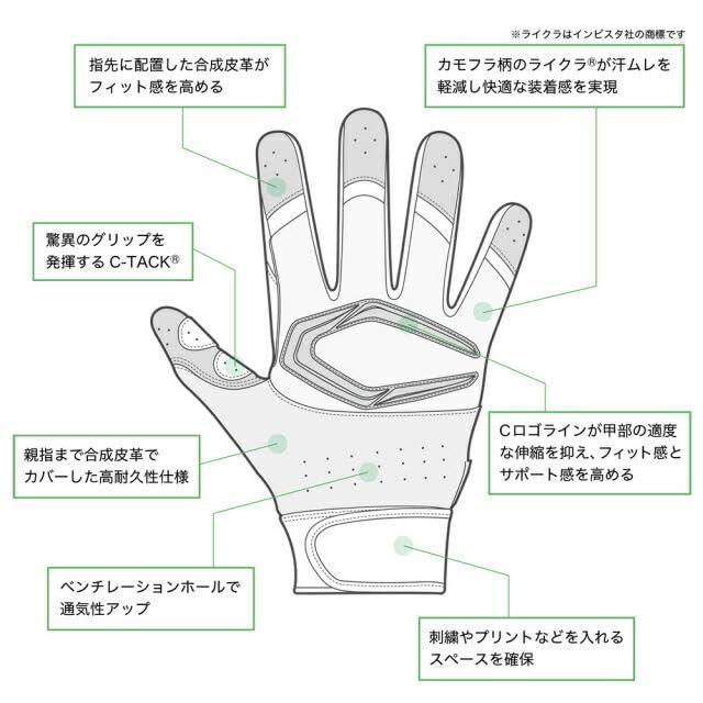 CUTTERS B444 Power Control Batting Size 4.0 Gloves, Ambidextrous, Baseball/Softball, L, Green/White