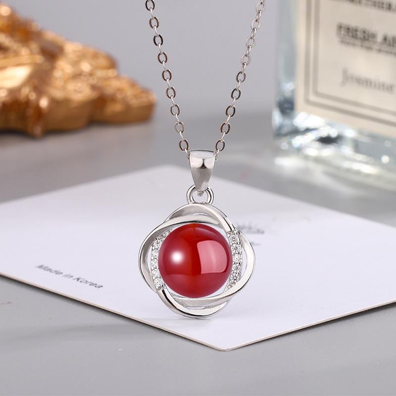 Ethnic Style Zircon & Green Agate Pendant Necklace with Yellow, Red, White Chalcedony for Women