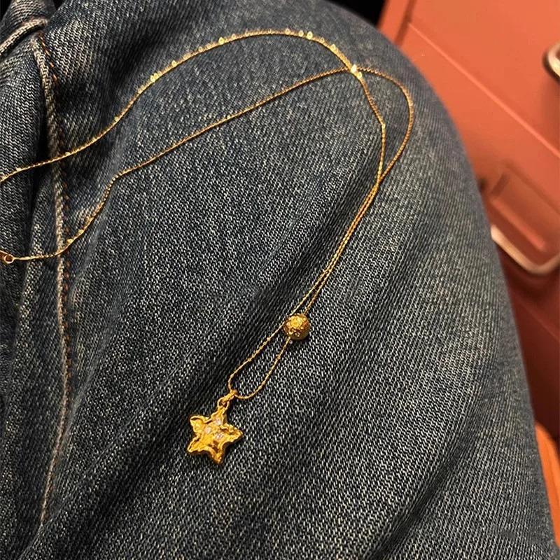 925 Silver Necklace Cute Five Pointed Star Smile Dimple Pendant for Women Girl Jewelry Gift