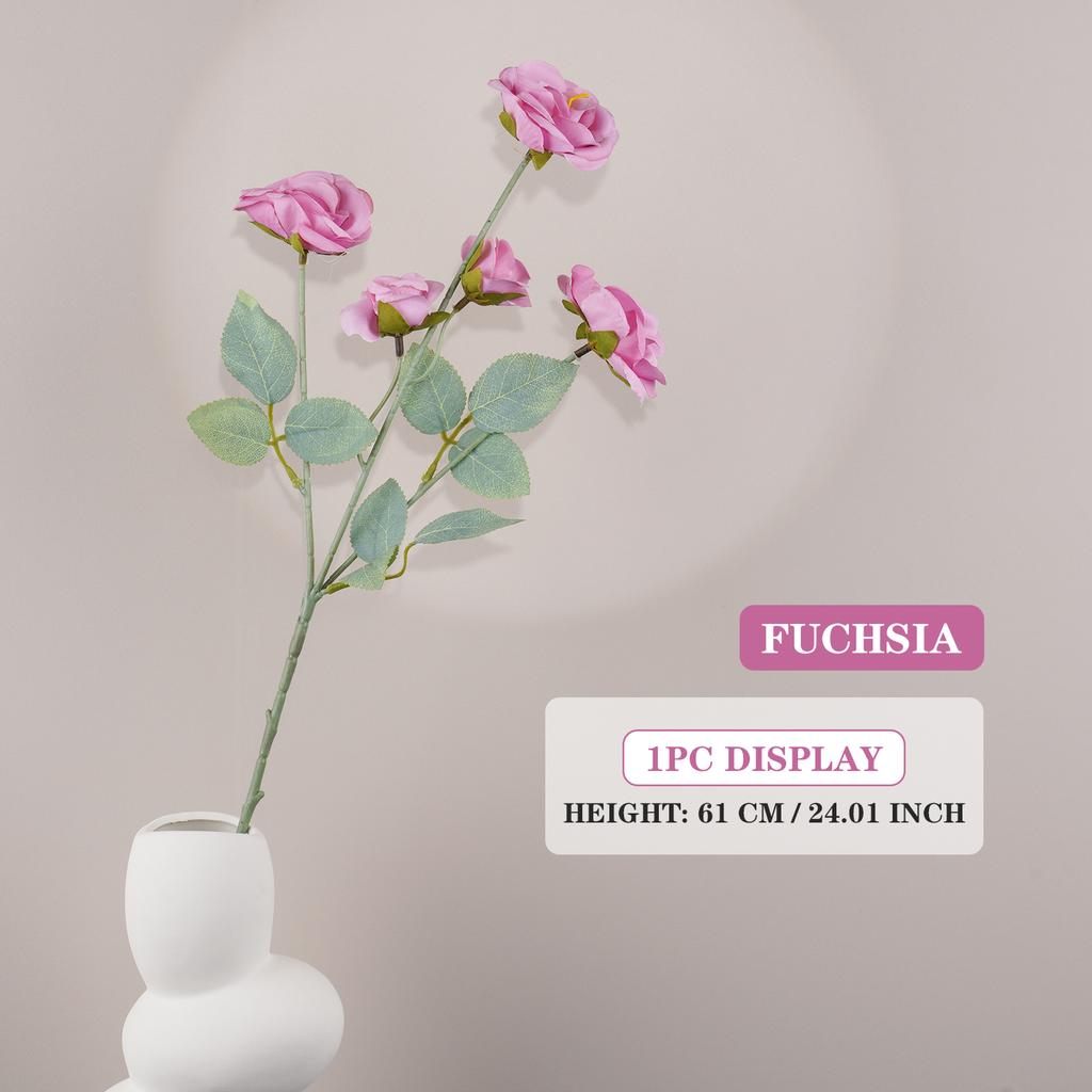 Uflower 5 Heads English Spray Rose Bouquet 61cm Artificial Silk Flowers for Wedding Home Table Decor Valentine's Day Gift