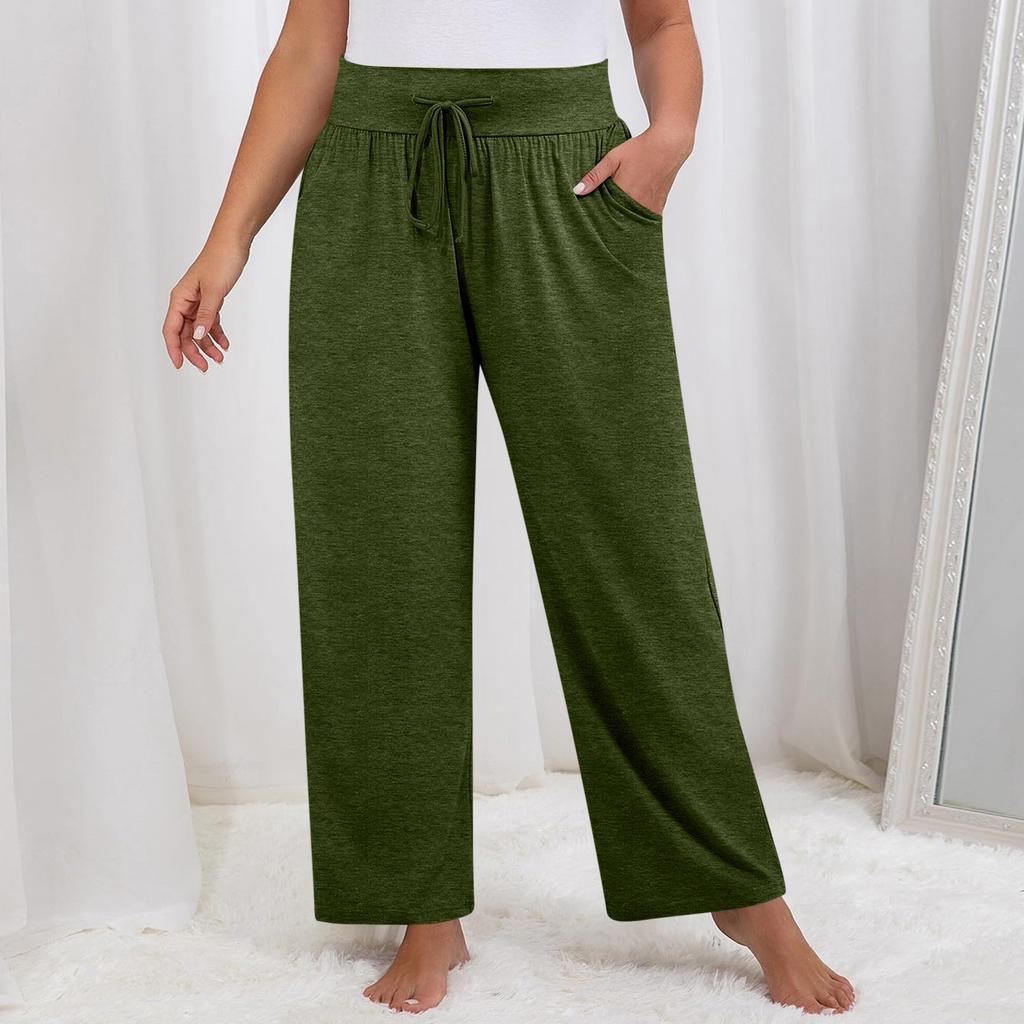 Damen Einfarbig Übergröße Weitbein Yoga Hose Locker Kordelzug Sporttasche Freizeit Hose