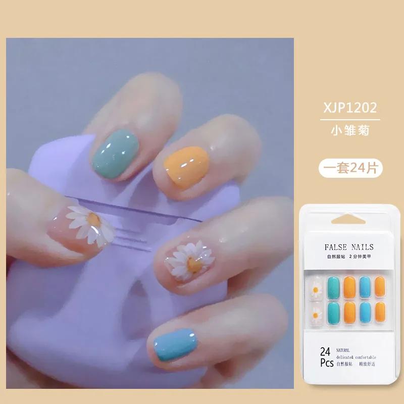 

24 шт./коробка Модные накладные ногти с фруктово-цветочным узором, накладные, короткие, овальные, женские, полное покрытие, готовые 1202