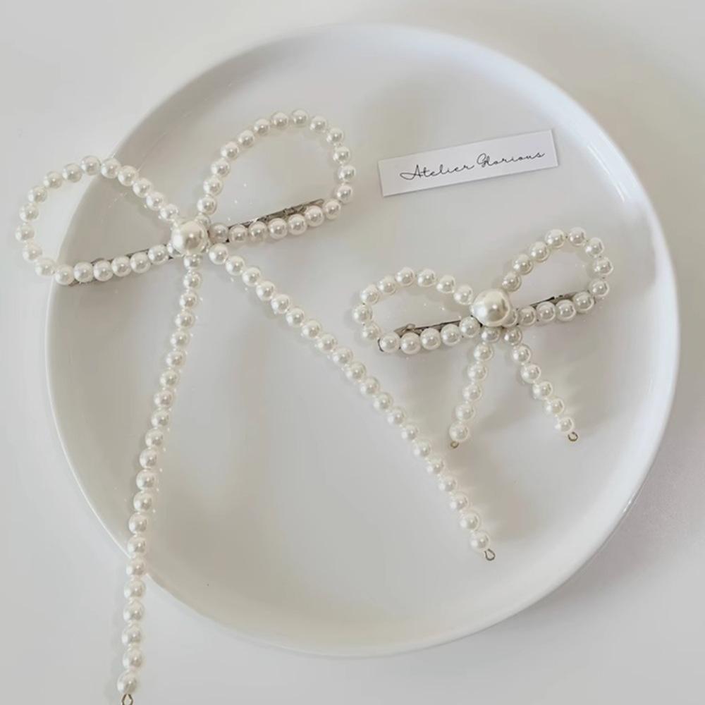 Korean version of pearl bow bangs hairpin simplicity edge clip elegant hair accessories tide