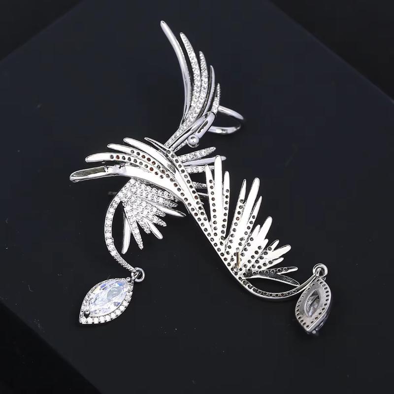 Simple Alloy Long Wing Stud Temperament Feather Earrings Silver Wings Shape Elf Ear Cuff Earrings Jewelry Accessories Gifts