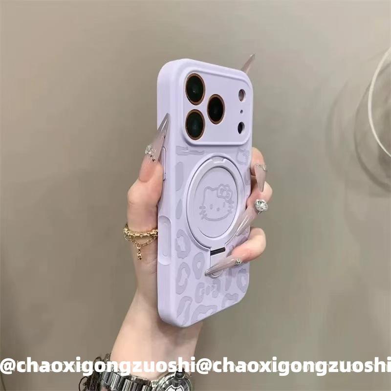 Ins Autumn and Winter Leopard Print KT Cat Liquid Silicone Bracket for iPhone17promax Apple 16 Mobile Phone Case 15