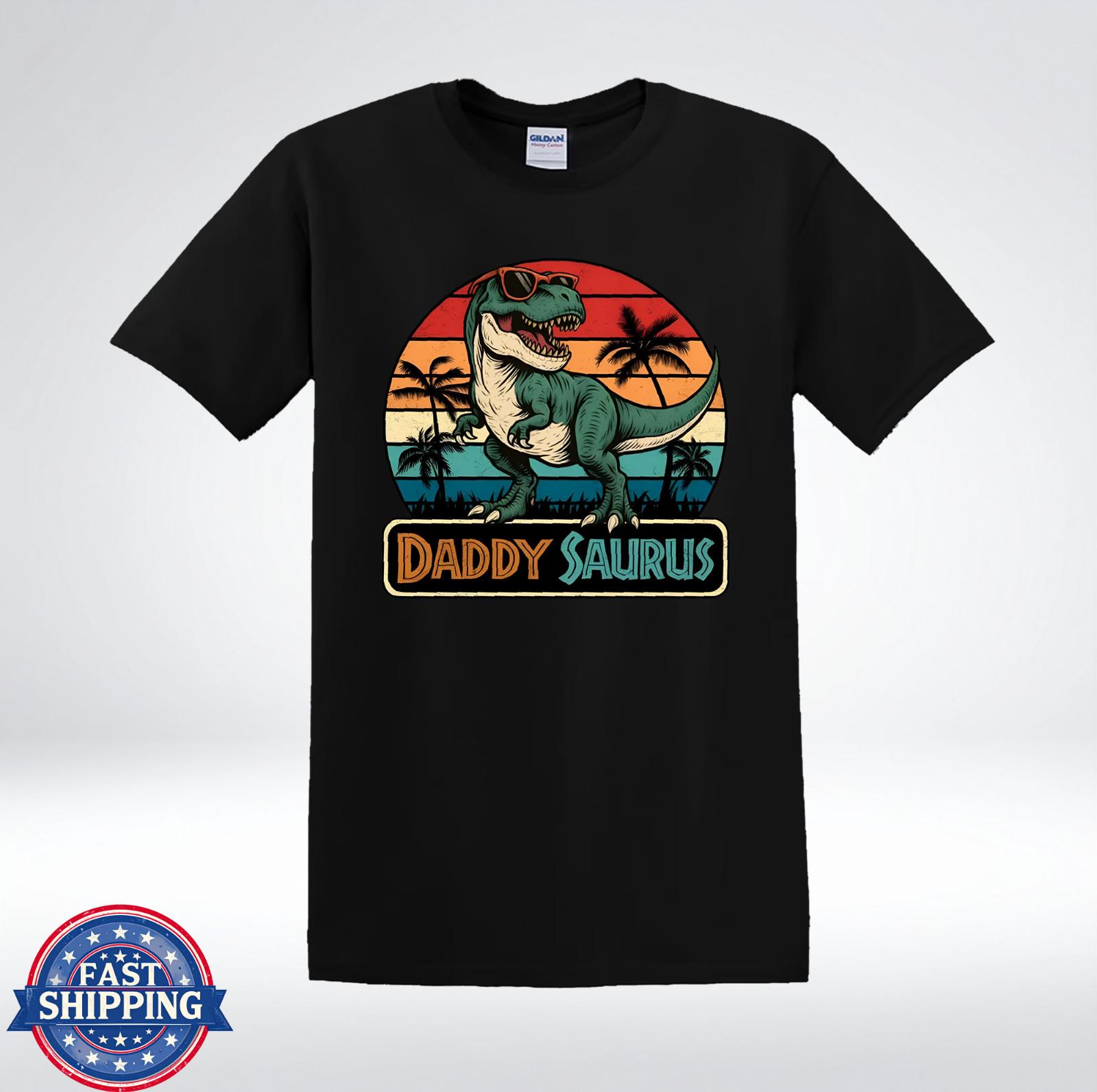 Daddy Saurus Funny Dinosaur Dad Vintage Sunset Retro Gift Graphic T-Shirt S