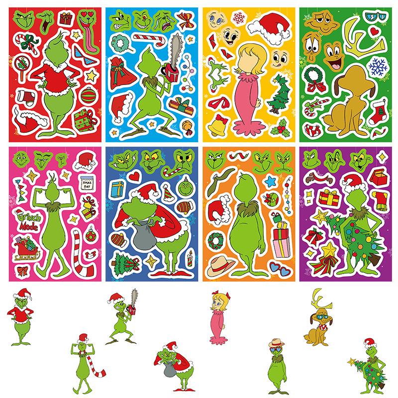 8 Cartoon Grinch Character Stickers for DIY Phone Case, Water Cup, Journal, and Christmas Decorations None
