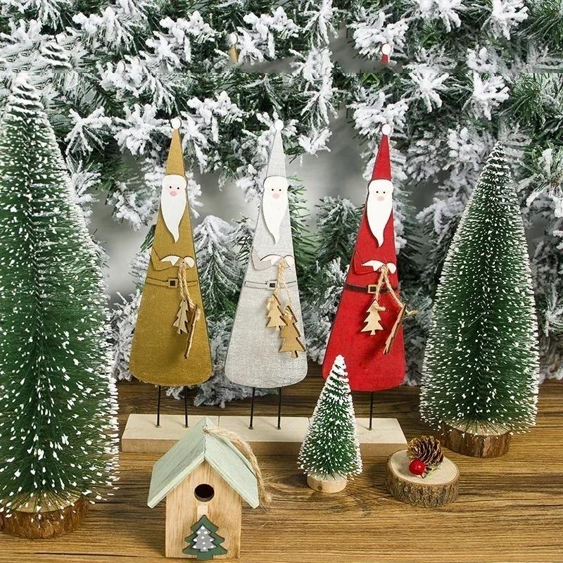 Creative Wooden Santa Claus Pendants Handmade Ornaments Xmas Tree Ornaments Kid Gift Party Decoration Supplies
