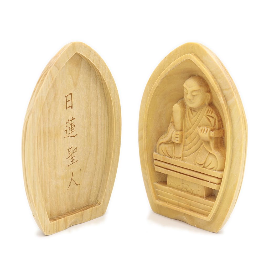 Special Buddhist Statue Saint Nichiren Incense Holder Buddha Guardian Deity Width Boxwood Wood Carving 17558 Kurita's [Guardian Deity] (Lotus-Shaped
