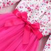 Girls' Fashion Long-sleeved Floral Print Mesh Dress with Belt Spring/summer Casual Dress for Children