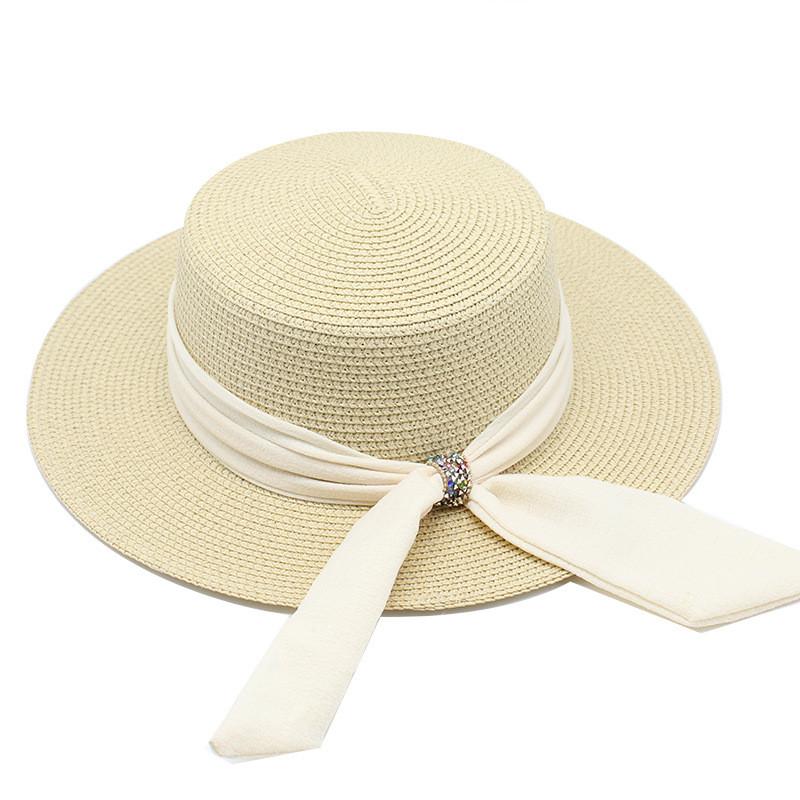 Vintage French Style Straw Hat Sun Protection Wide Brim Summer Beach Hat For Women