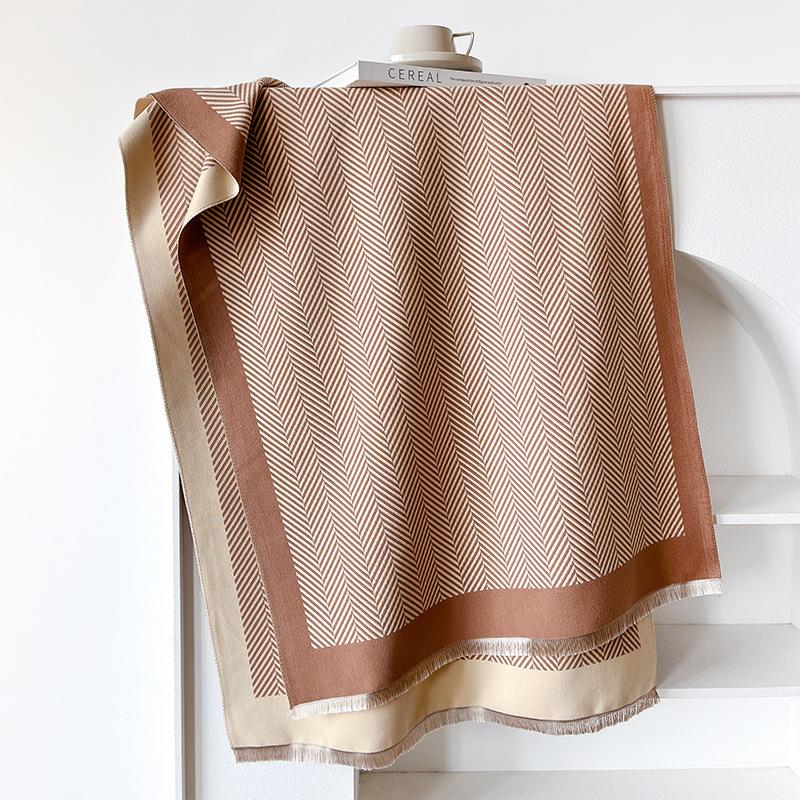 Geometric Stripes Simple Style Autumn And Winter Double-Sided Imitation Cashmere Scarf Winter High-End Warm Shawl
