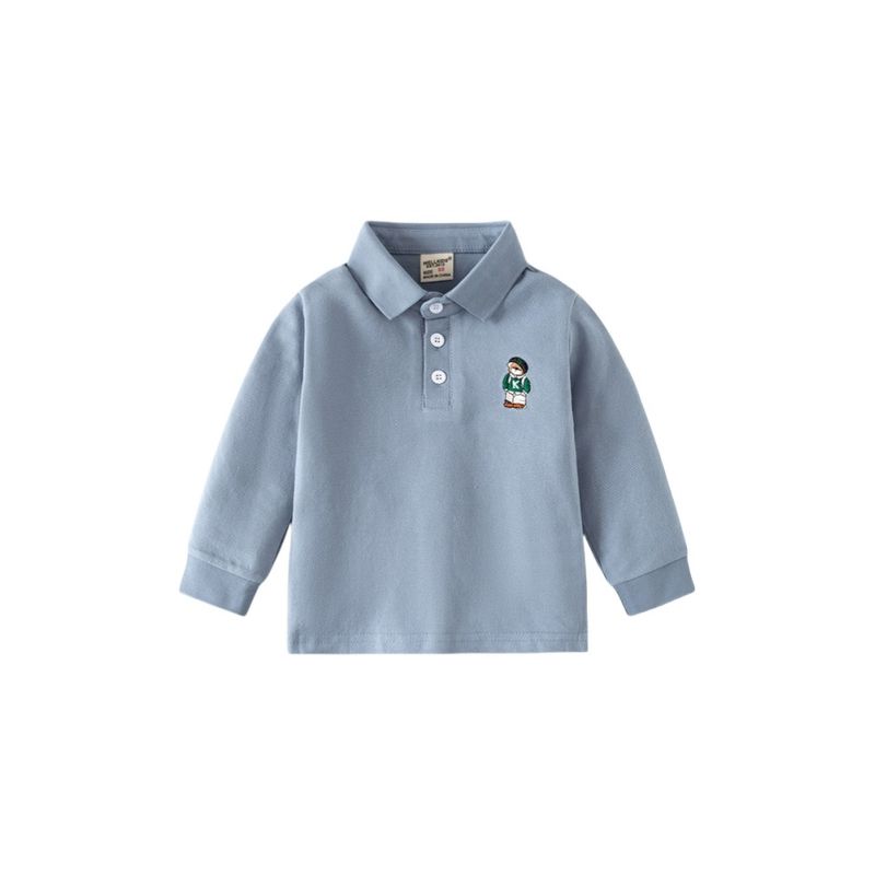 Children's Polo Shirt Clothes Boy's Long-Sleeved T-shirt Polo Collar Top Children Spring and Autumn Bear Bottoming Shirt Children's Clothing