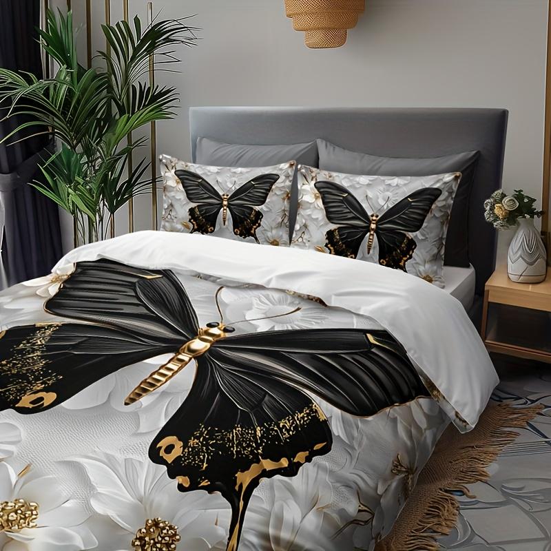 Comforter 3Pcs Three-Dimensional Golden Flower Butterfly Set 1 + 2 S Without Pillow Core