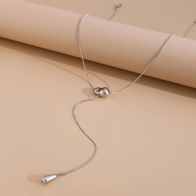 Vintage Metal Simple Water Drop Pendant Necklace For Women Trendy Long Thin Chain Necklace Aesthetic Y2K Jewelry Gift