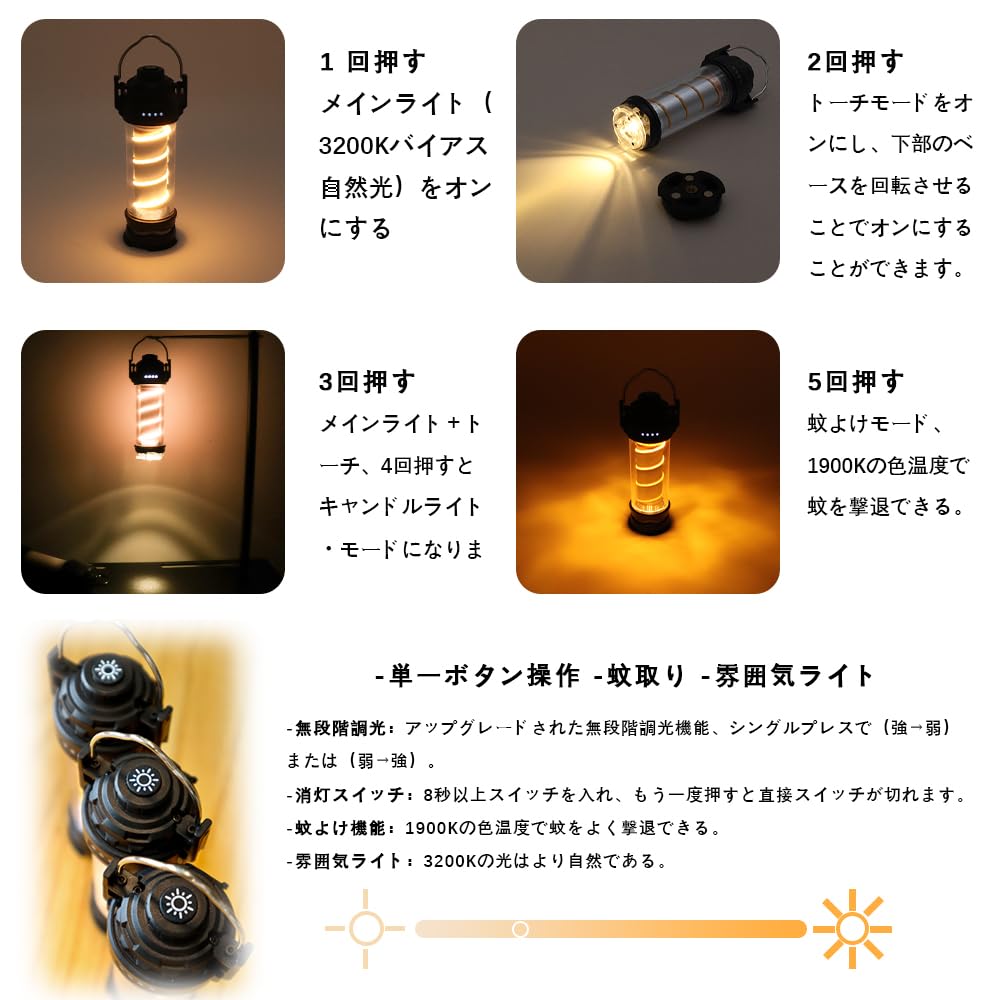 New! BATOT LED Camping Lantern with 5 Lighting Modes, 3000mAH Battery, Rechargeable Flashlight, Stepless Dimming, IPX4 Waterproof and Dustproof, Magne