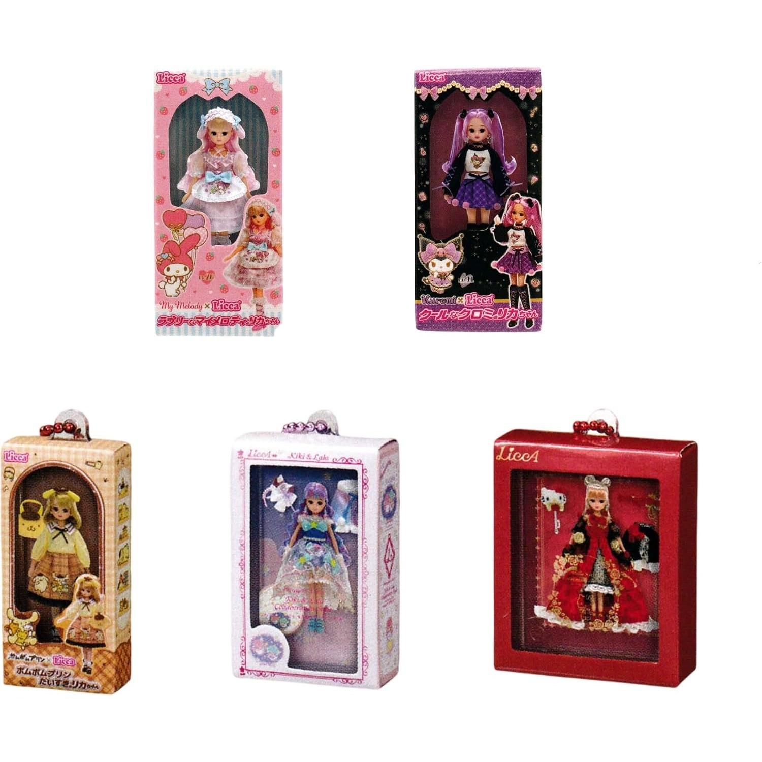 Licca-chan Sanrio Characters Collaboration Miniature Package Collection Complete Set 5 Types Gachapon Capsule Toy