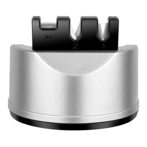 JP Number 3-Function Ceramic Knife Sharpener for Knives, Scissors, and Bread Knives with a Convenient Strong Suction Cup