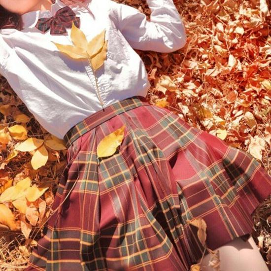 Japanese JK Sailor Suit: Teen Spring/Summer Full Set with Embroidered Shirt & Pleated Grid Skirt