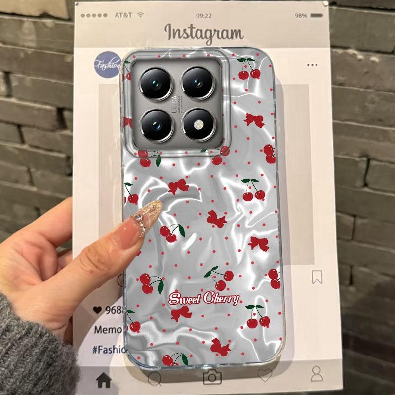Cute Pink Cherry Bow Girls Women Phone Case For Xiaomi 14T 13T Pro 14Tpro 13Tpro 11 Lite 5G NE Shockproof Bumper Fundas Cover