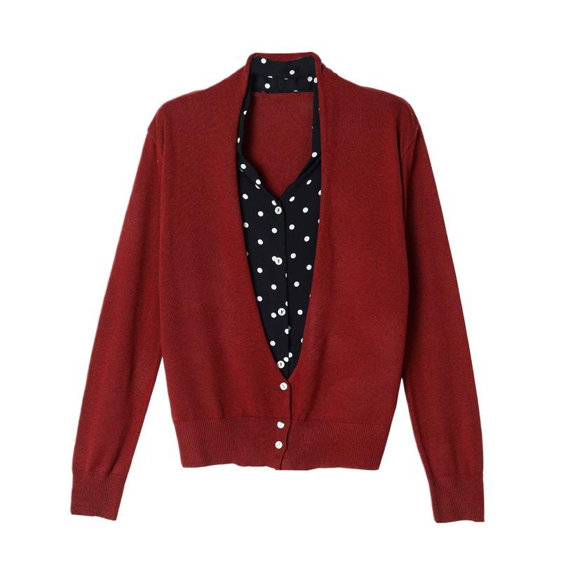 Fake Two-piece Cardigan Sweater Winter New Middle-aged Mom Popular Polka Dot Top