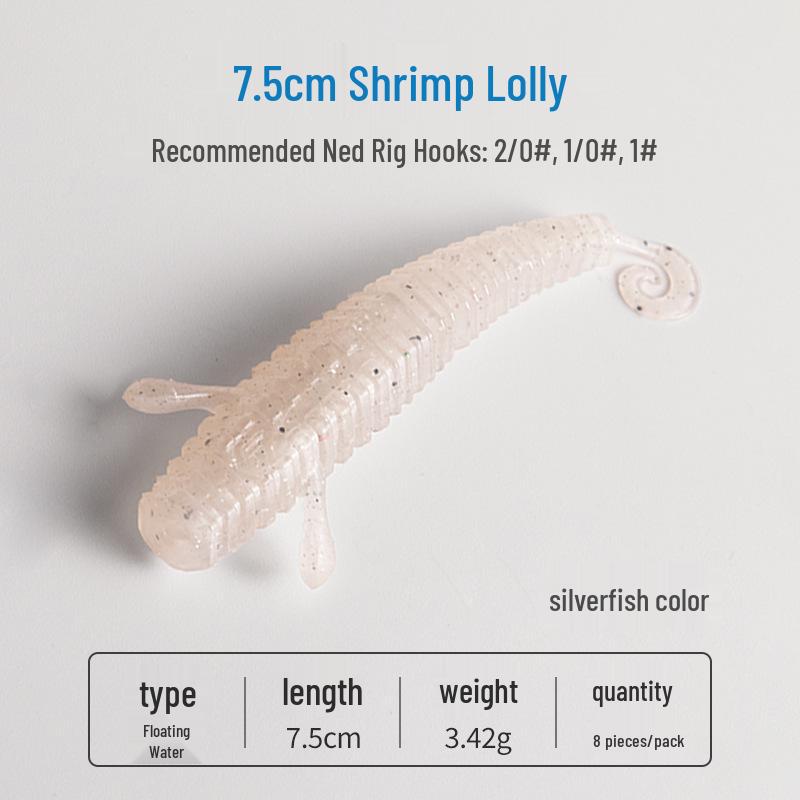 Yanbangbang Floating Soft Shrimp Lure for Black Pit Bass & Mandarin Fish, Artificial Worm Bait, Free Ned Rig.
