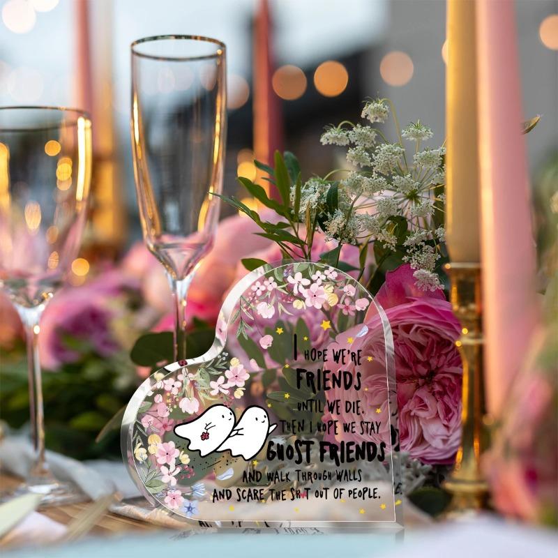 2D Flat Best Friend Birthday Gifts Heart Acrylic Desktop Decoration Plaque, Home Decor Plaque Hanging Wall Art Decorative Garden Decoration for Room D