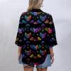 Women's Casual Printing Button-down Shirt Three-quarter Sleeve Dress Shirt Lapel Work Shirt With Pockets