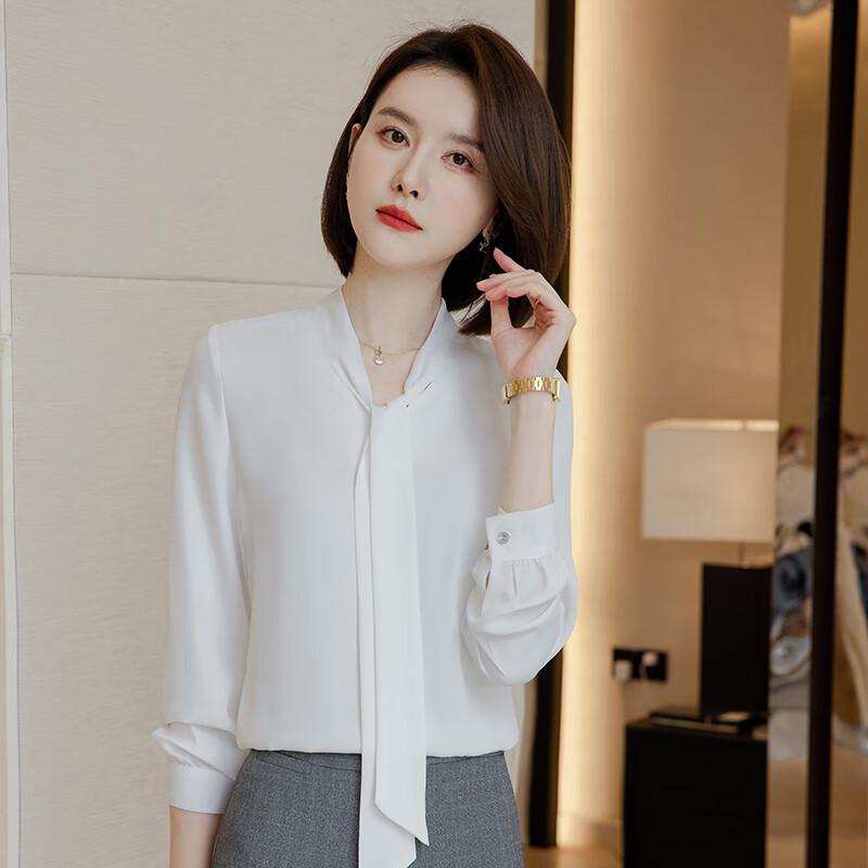 Women's Chiffon Long-Sleeve Tie-Neck Blouse