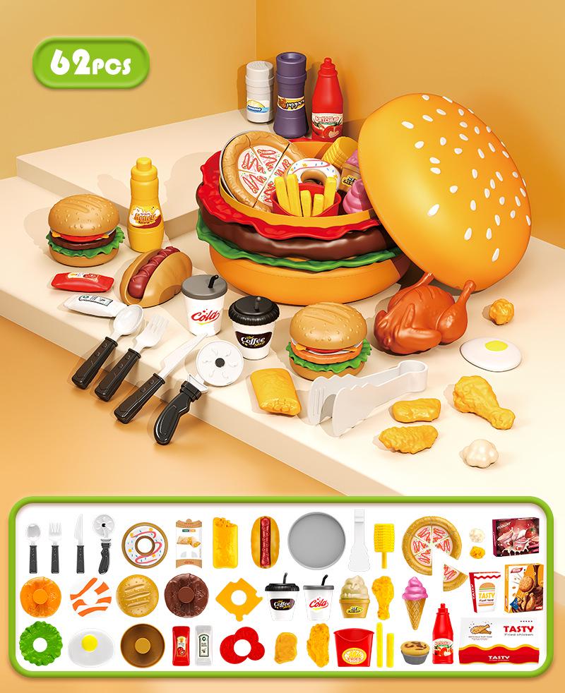 Children's Play Kitchen Hamburger & Veggie Cutting Toy Set