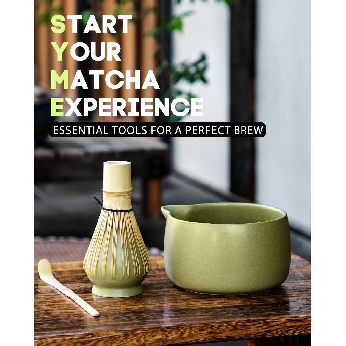 20OZ Matcha Whisk Set - 5PCS Japanese Tea Set Includes Matcha Bowl with Spout, Bamboo Whisk with Ceramic Holder, Bamboo Scoop and Sifter, Matcha Kit