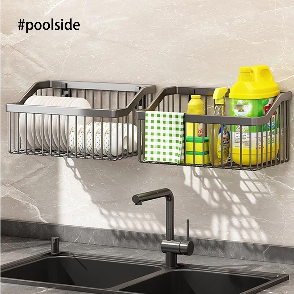 Kitchen Hanging Storage Basket Shelf Wall Fruit Vegetable Draining Rack Carbon Steel Dish Drying Holder Sundries Organizer