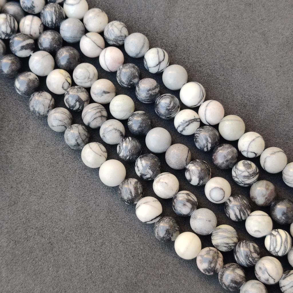 Size 6 MM 8 MM 10 MM Size, Genuine Natural Polish Stone Web Jasper Gemstone Beads, Black Round Loose Beads.