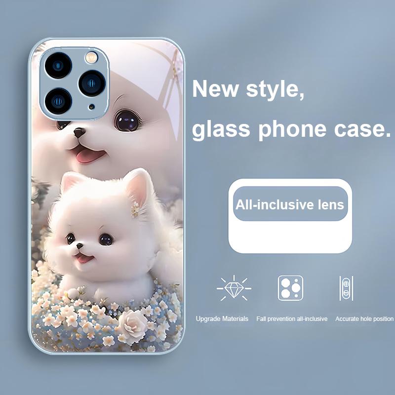 Süßes Haustier Süßer Welpe Hund Lila Für Iphone 16 Plus 15 14 13 12 Mini 11 Pro Max X XS XR 7 8 Plus 2022 Gehärtetes Glas Handyhülle