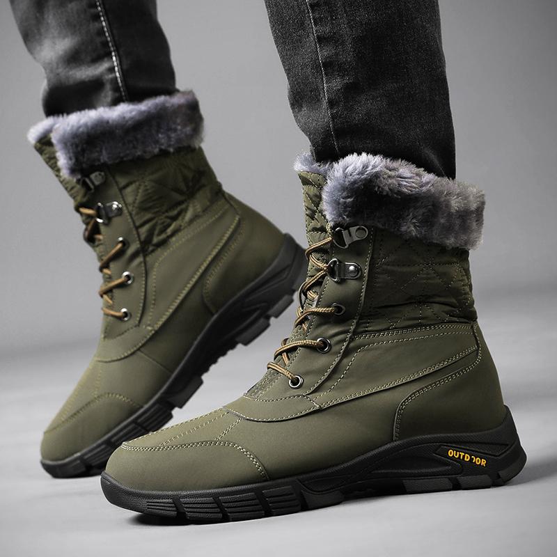 Men Climbing Combat Snow Boots Winter Warm Work Desert Boots with Fur High Top Outdoor Hiking Boots Large Size