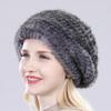 New Winter Lady Natural Mink Fur Beanies Hat Knit Warm Striped Genuine Mink Fur Caps Women Good Elastic Real Mink Fur Hat