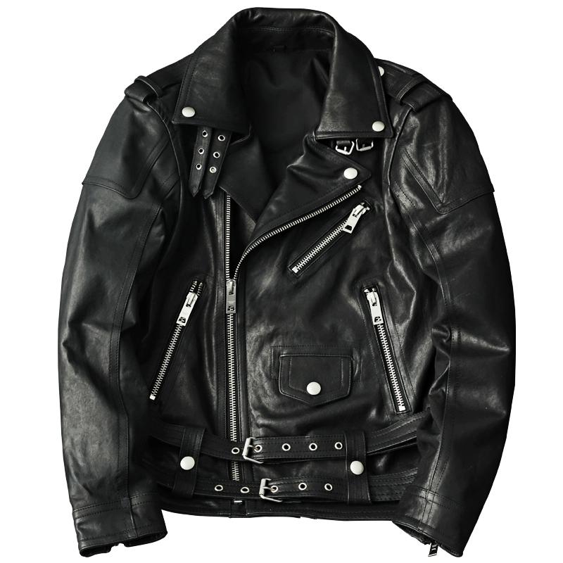 New Korean Style Sheepskin Waxed Leather Jacket Men's Biker Coat Fashionable Spring Autumn Outerwear