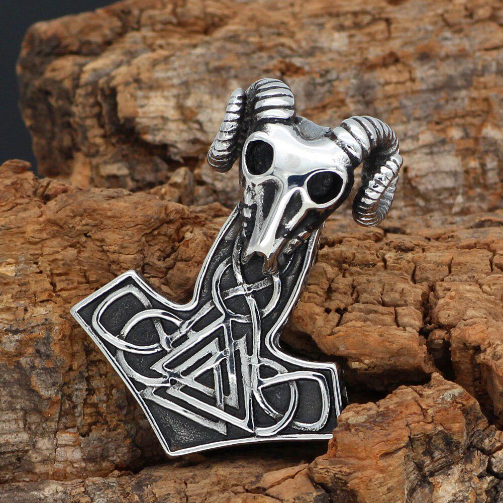 Severský vikingský obrovský náhrdelník s Thorovým kladivem a Mjolnirem, severská koza, knut, symbol Odina
