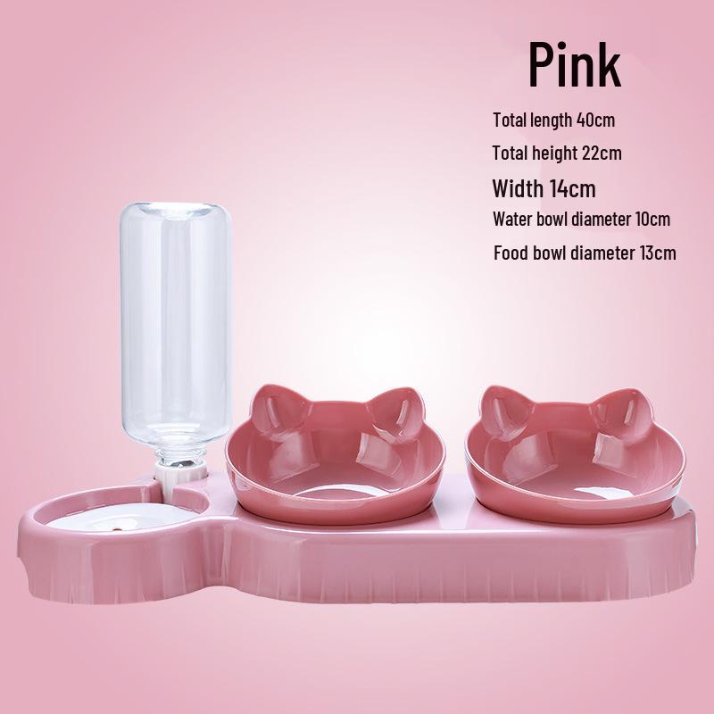 

Double Cat & Kitten Food Bowl with Cervical Protection, Anti-Spill Design, and Automatic Water Dispenser for Pets